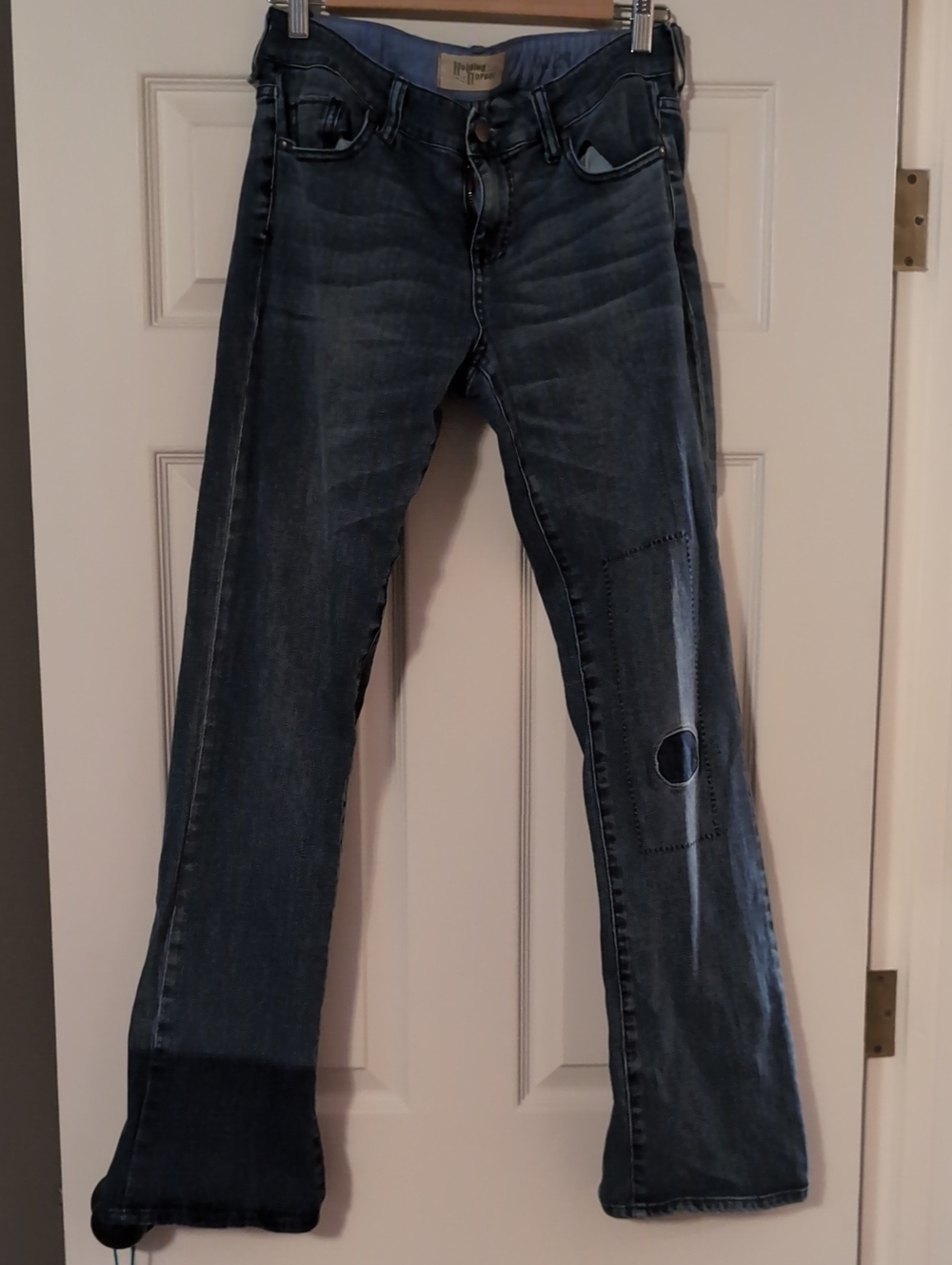 Anthropologie HOLDING HORSES Deep Blue Wide-Leg Flare Jeans with Knee Detail